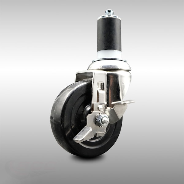 4 Inch 316SS Hard Rubber Swivel 1-5/8 Inch Expanding Stem Caster with Brake SCC